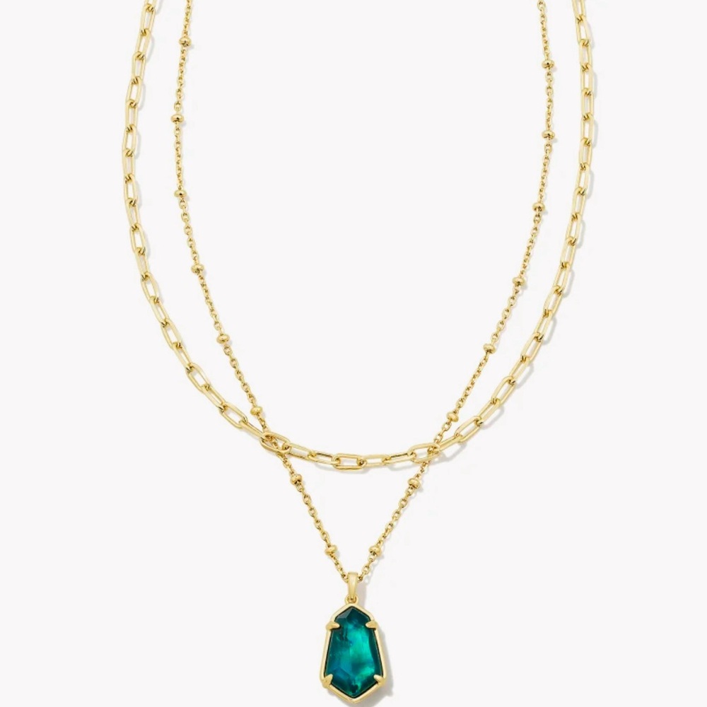 Alexandria Gold Multi Strand Necklace in Teal Green Illusion